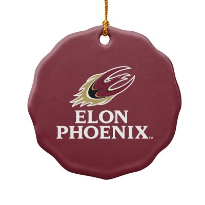 Elon University Phoenix Logo Porcelain Scalloped Holiday Christmas Tree Ornament