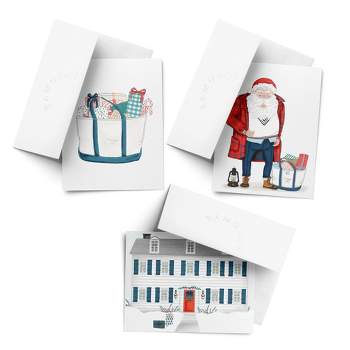 Holiday Winter Card Pack (3ct, Assorted) Preppy Santa, Winter Home, Tote Bag With Presents by Ramus & Co