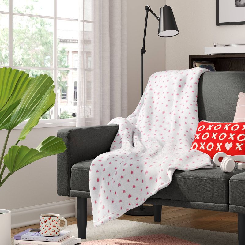 Ditsy Hearts Printed Plush Valentine&#39;s Day Throw Blanket White/Blush - Room Essentials&#8482;, 3 of 6