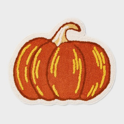 20"x23" Pumpkin Shaped Non-Slip Harvest Bath Rug Orange - Room Essentials™
