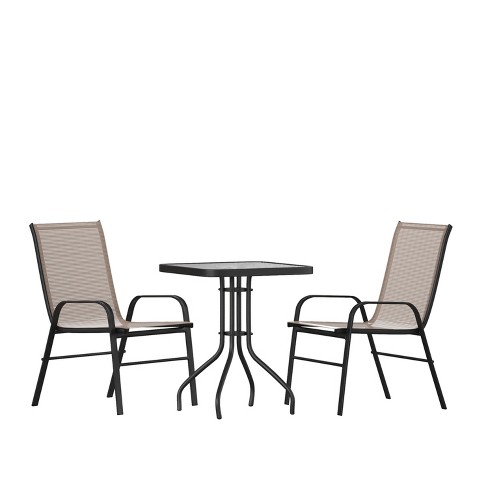 Flash Furniture 3 Piece Outdoor Patio Dining Set - Tempered Glass Patio Table, 2 Flex Comfort Stack Chairs - image 1 of 4