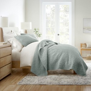 FIONECA Quilted Floral Microfiber Coverlet Set with Matching Shams All Season Machine Washable - 1 of 4