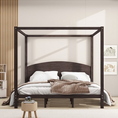King Size Canopy Platform Bed, Wooden Bed Frame with Headboard and Support Legs -ModernLuxe