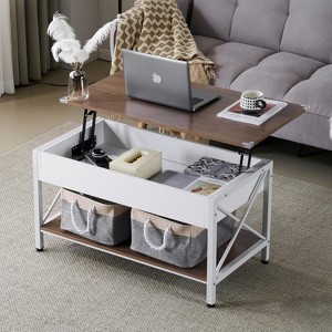 VINGLI 36" Lift Top Coffee Table with Cloth Storage Bins, Farmhouse Coffee Tables for Living Room, White Walnut - 1 of 4