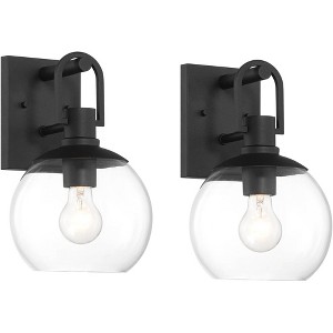 360 Lighting Thompson 12 1/4" High Modern Outdoor Wall Light Fixture Mount Porch House Exterior Set of 2 Weatherproof Black Metal Clear Glass Shade - 1 of 4