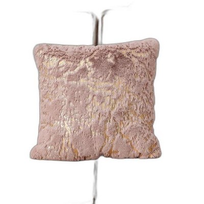 HomeRoots 22" Pink And Gold Abstract Faux Fur Throw Pillow