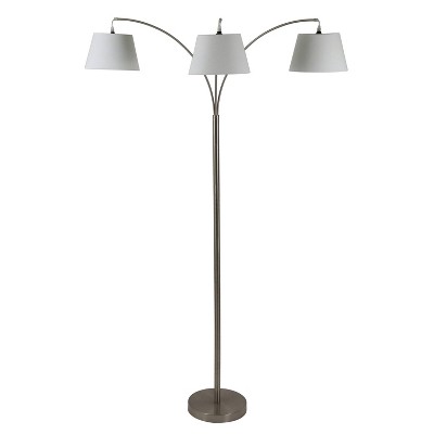 75" Ashbury 3 Arm Shaded Floor Lamp Brushed Steel - Decor Therapy