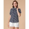 Allegra K Women's Stand Collar Bow Tie Floral Short Sleeve Work Shirt - 3 of 4