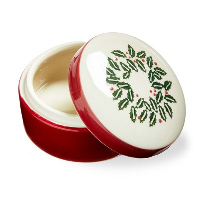 tag Tis The Season Ceramic Trinket Dish - Decorative Christmas Tray, Red Multi, 4" x 4" x 2.24", Wipe Clean