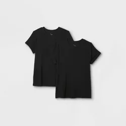 Women's Plus Size Short Sleeve Ribbed 2pk Bundle T-Shirt - A New Day™ Black/Black 4X