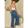 Amaryllis Women’s Wide Leg Denim Overalls Adjustable Strap Jumpsuit Front Bib Pocket Side Button Detail Relaxed Fit - 4 of 4
