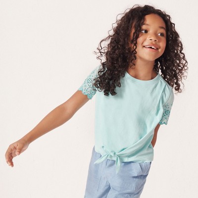 Lands' End Kids Flutter Eyelet Sleeve Top