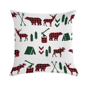 Buffalo Plaid Woodland Moose Pillow Covers 18x18 Decorative Throw Pillows Soft Square Cushion Covers for Couch Sofa Bedroom - 1 of 1