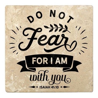 Christmas by Krebs Set of 4 Beige and Black "DO NOT fear FOR I AM with you" Square Coasters 4"