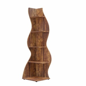 Lirago,5-Tier Corner Bookshelf – Modern Brown Wooden Shelf with Adjustable Shelves – Perfect for Home & Office Corner Spaces - 1 of 4