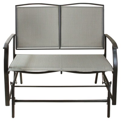 Northlight  Plaid Steel and Mesh 2-Person Loveseat Glider Bench 42” - Brown/Cream