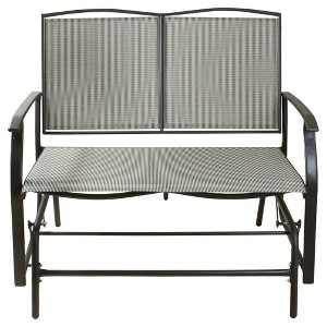 Northlight  Plaid Steel and Mesh 2-Person Loveseat Glider Bench 42” - Brown/Cream - 1 of 3