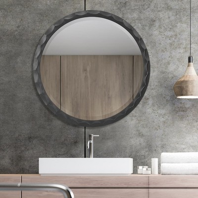 Scalloped Edge Round Black and Silver Mirror