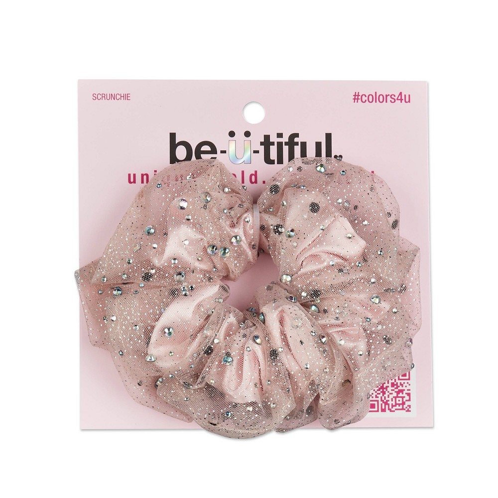 Photos - Hair Styling Product scünci be-ü-tiful Rhinestone Embellished Hair Scrunchie - Pink