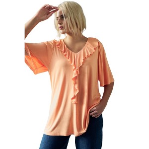 ellos Women's Plus Size Ruffle Neckline Flutter Sleeve Tunic - 1 of 4