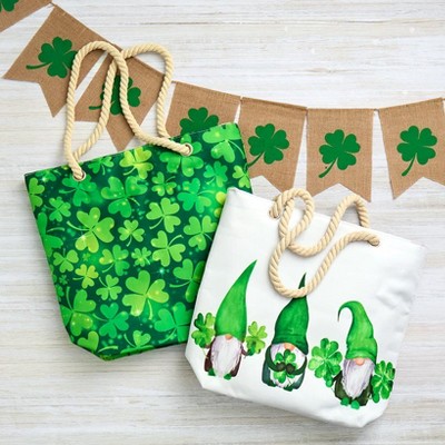 The Lakeside Collection St Patricks Day Totes Gnomes Clovers 17.5"W x 4.5"D x 15.5"H
