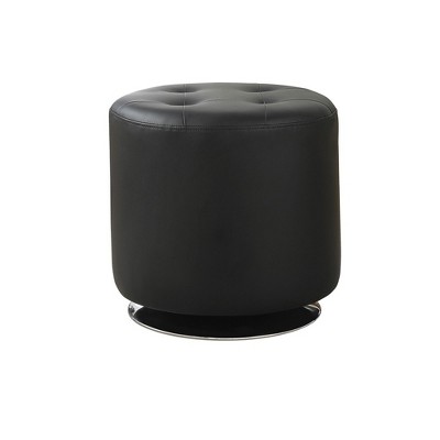 Simple Relax Round Leatherette Upholstered Ottoman, Black