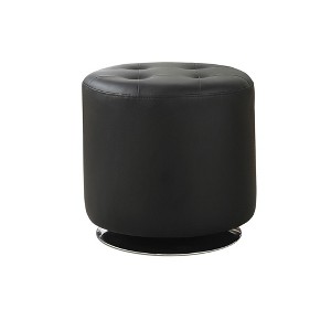 Simple Relax Round Leatherette Upholstered Ottoman, Black - 1 of 4
