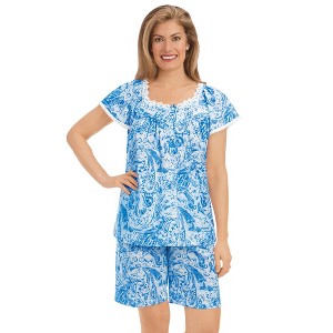 Collections Etc 2-Piece Paisley Print Lace Trim Pajama Shorts Set - 1 of 4