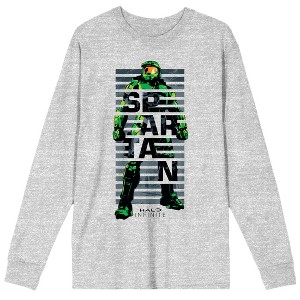 Halo Infinite Spartan Crew Neck Long Sleeve Athletic Heather Adult Tee - 1 of 2