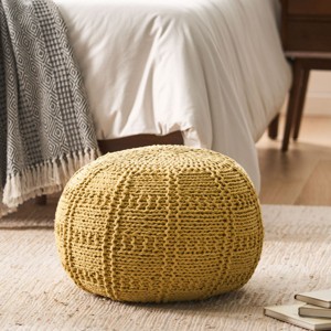 20''X 20''Round Pouf, Handcrafted Modern Design Ottomans Poufs, Ottomans Small For Living Room-Cuddlewood - 1 of 4