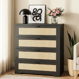 Tall Drawers Rattan Dresser, Storage Chest of Drawers with Wooden Spacious Top,Handles,Easy to Assemble - 1 of 4