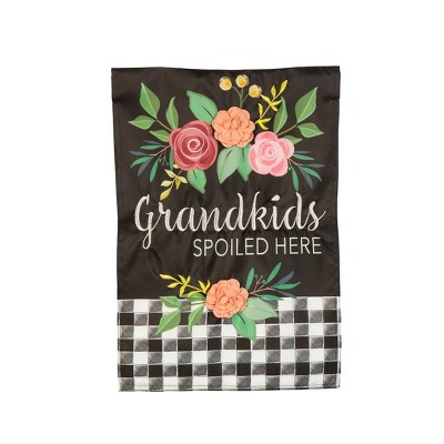 Evergreen Garden Flag Grandkids Spoiled Here Applique Double Sided Indoor Outdoor Decor 18" x 12.5"