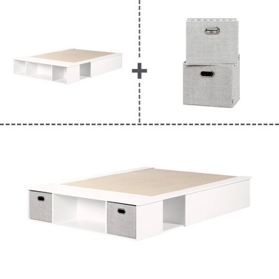 Full White Upholstered Captain's Storage Bed with Drawers
