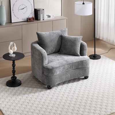 Chenille Accent Chair with Storage Ottoman, Upholstered Armchair Reaging Chair Barrel Chair - ModernLuxe