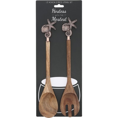 Pavilion Gift Company Seashells - 13" Acacia 2 Piece Utensil Set - Kitchen Utensil Sets — фото 5