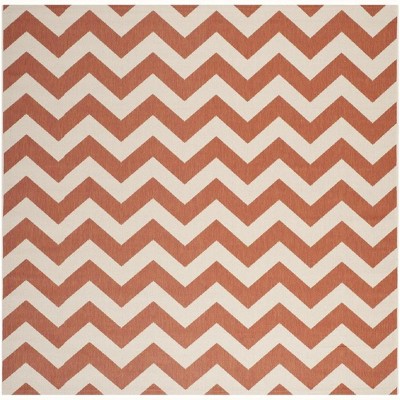 Terracotta and Beige Square Synthetic Outdoor Accent Rug