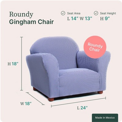Handcrafted Brown Gingham Armchair with Wooden Legs