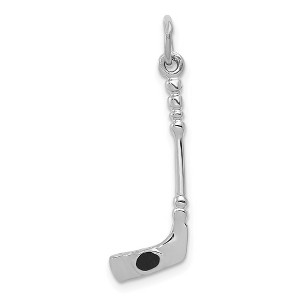 Black Bow Jewelry 14k White Gold and Black Enamel 3D Hockey Stick and Puck Pendant - 1 of 4