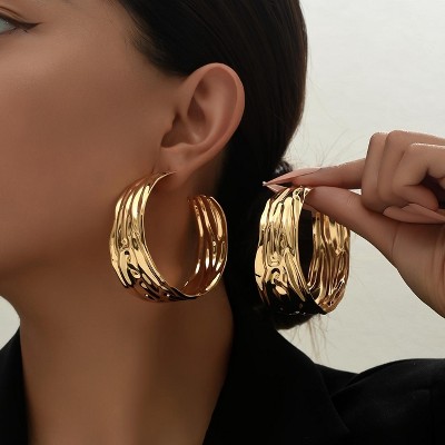 Paaaawaters Wave Prism Gold Hoop Earrings, Recycled Metal Jewelry with Eco-Conscious Craftsmanship