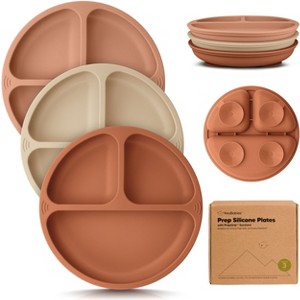 3-Pack Prep Suction Plates for Baby, 100% Silicone Toddler Plates, BPA-Free Divided Baby Plates with Suction - 1 of 4