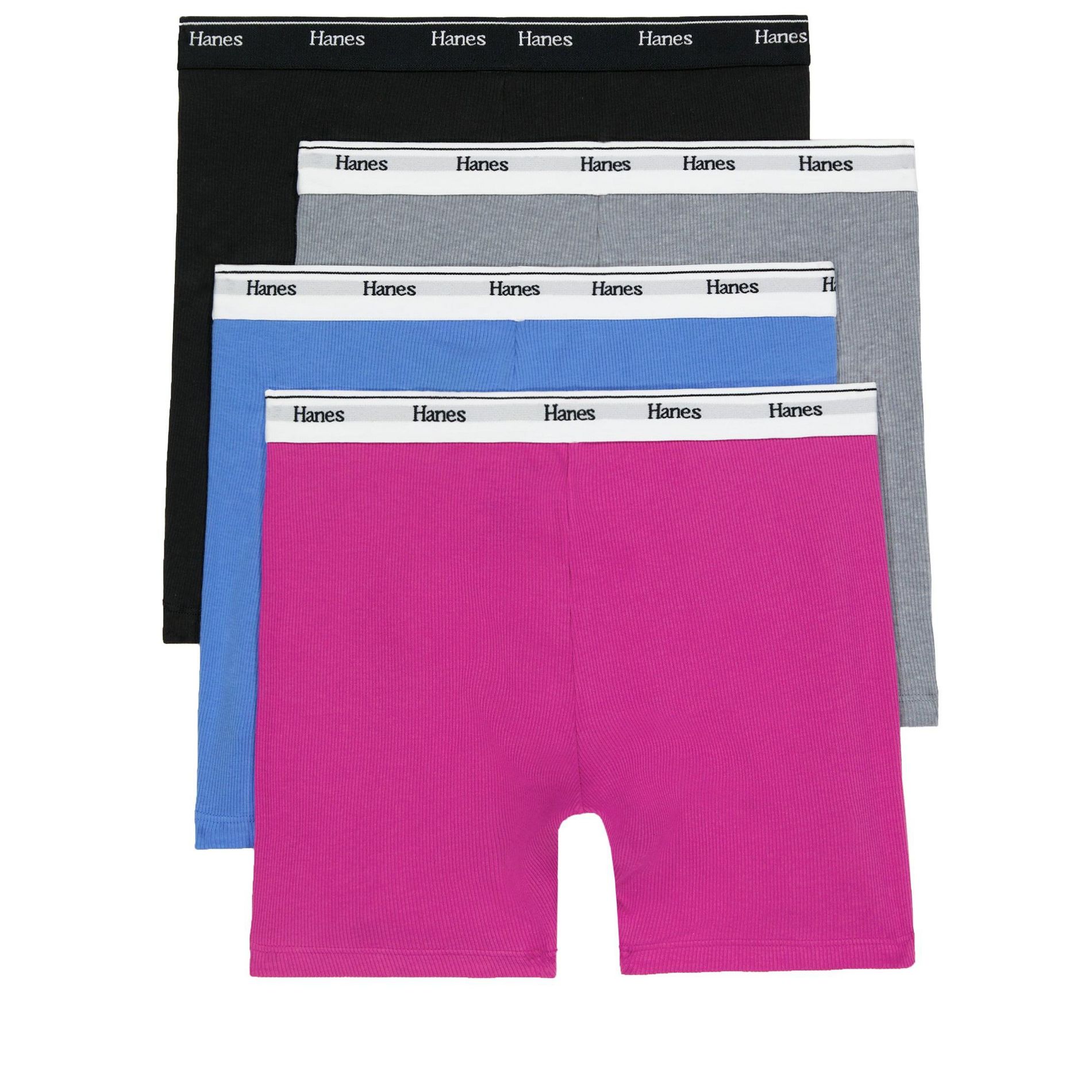 Hanes Originals Women's Mid-Thigh Boxer Brief Underwear, Breathable Stretch Cotton, 4-Pack Assorted S