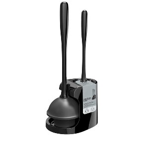Itopfox 2-in-1 Toilet Plunger and Bowl Brush Combo for Bathroom Cleaning, Heavy Duty with Sturdy Holder, Black - 1 of 4