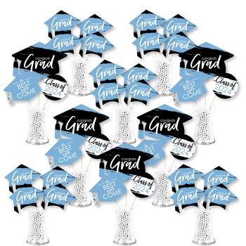 Big Dot of Happiness 2024 Light Blue Graduation Party Centerpiece Sticks - Showstopper Table Toppers - 35 Pieces