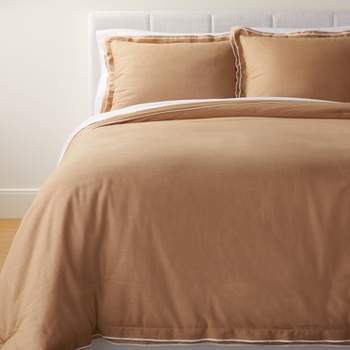 Full/queen Double Flange Target Comforter Sham - Studio White Camel/off Set Merrow Stitch With & Mcgee Threshold™ Designed 