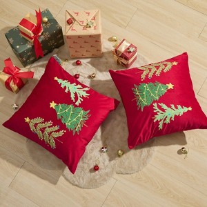 Christmas Pillow Cover 18x18 Set of 2, Red Pillow Covers Xmas Trees Pillowcases - 1 of 4