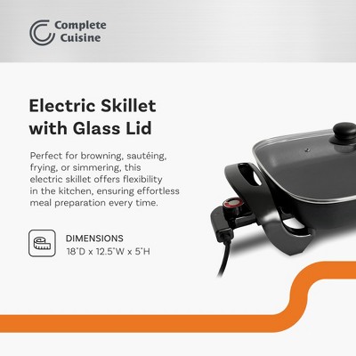12-Inch Black Non-Stick Electric Skillet with Glass Lid