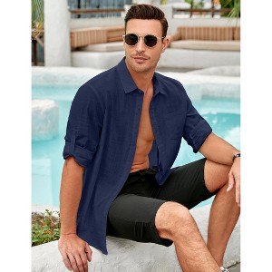 Mens Button Down Linen Shirts Casual Long Sleeve Dress Shirts Regular Fit Cotton - 1 of 4
