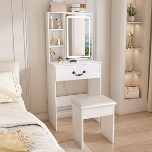 Sapphtopaz Vanity Desk Modern Small Makeup Table with Adjustable LED Mirror, Padded Stool for Bedroom, Living Room - 1 of 4