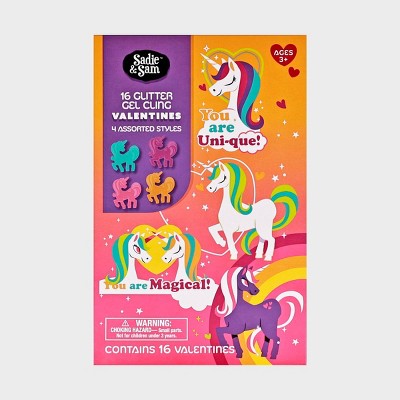 Sadie & Sam 16ct Valentine's Day Exchange Cards Unicorn Gel Cling