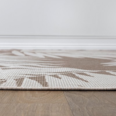 Beige Synthetic Floral Rectangular Reversible Indoor/Outdoor Rug 5' x 7'